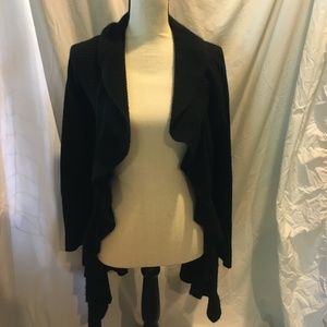 Bill Blass New York long ruffle chocolate cashmere duster, Size M